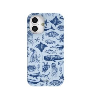Powder Blue Marine Life iPhone 16 Case