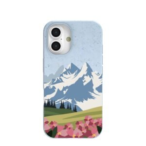 Powder Blue Mountains and Blooms iPhone 16 Case
